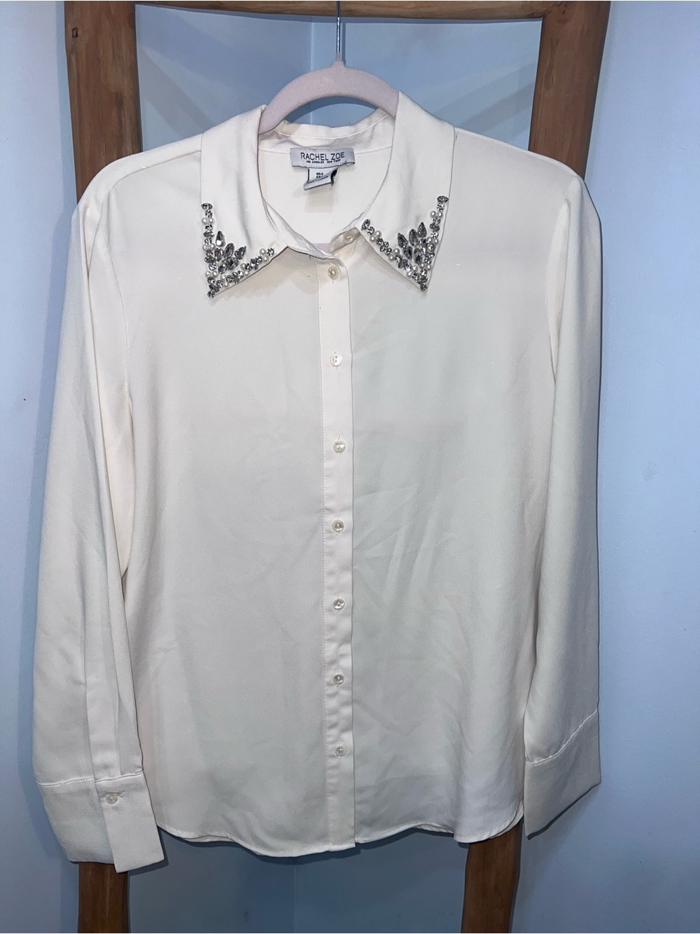✨ Rachel Zoe Embellished Collar Blouse – Size L ✨